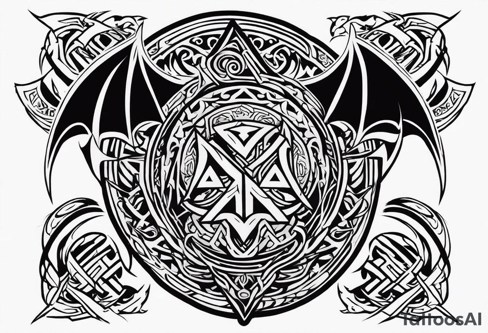 Valhalla sword shield dragon axe Valknut tribal tattoo idea Valhalla sword shield dragon axe Valknut tribal tattoo idea