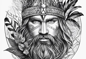 sleeve tattoo with jungle plants and viking compass tattoo idea