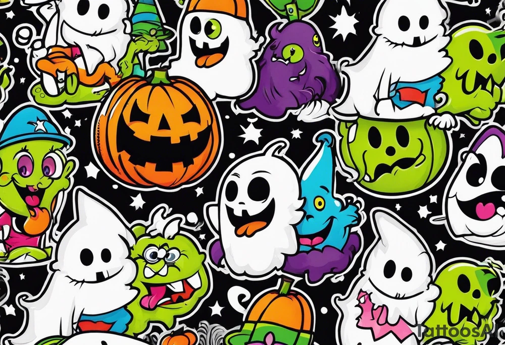 Spooky haunted Nickelodeon cartoon characters tattoo idea