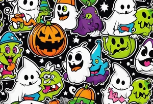Spooky haunted Nickelodeon cartoon characters tattoo idea