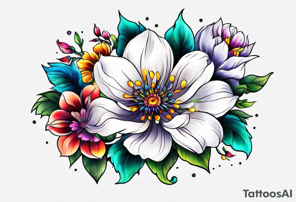 Collarbone tattoo of bright colorful flowers tattoo idea