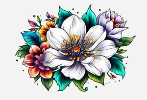 Collarbone tattoo of bright colorful flowers tattoo idea