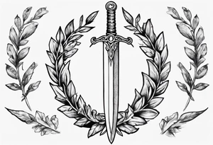 A sword and the number 13 in the middle of a laurel leaf wreath tattoo idea
