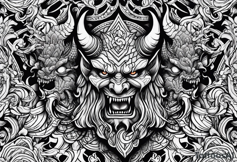 Demons in hell devil in background tattoo idea