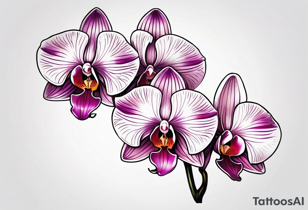 vertical minimal design with 
orchids tattoo idea