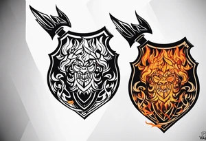valhalla on fire sword shield axe tattoo idea