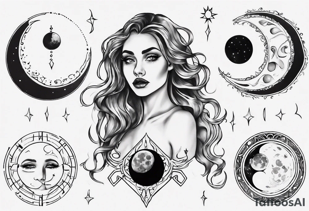 Woman's moon phase chest tattoo tattoo idea