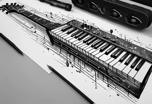 A forearm tattoo about electronic music. Not too minimalistic but not too detailed tattoo idea