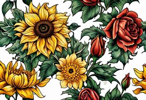 Sunflower daffodil, daisy, rose, Adler, chrysanthemum, holly tattoo idea