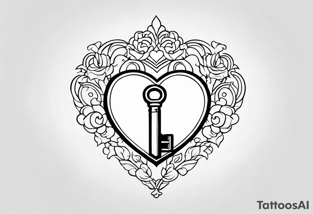heart shaped antique key tattoo idea