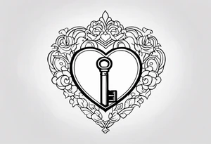 heart shaped antique key tattoo idea