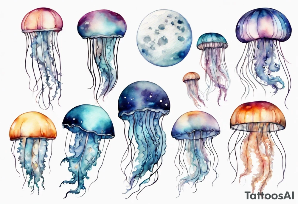 jellyfish going into the moon tattoo idea