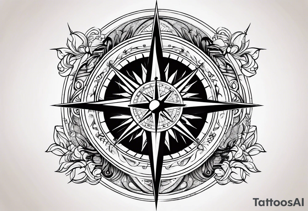 Nautical compass and tribal tattoo idea