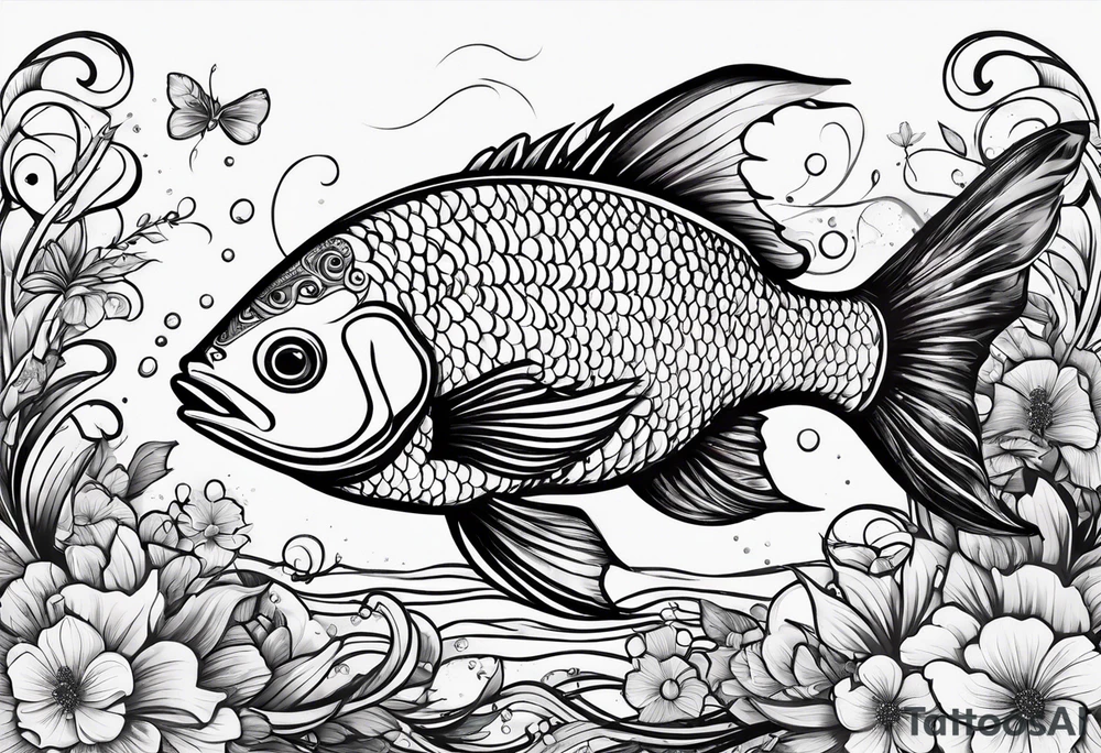 Fish with flowers around it tattoo idea