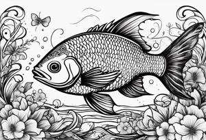 Fish with flowers around it tattoo idea