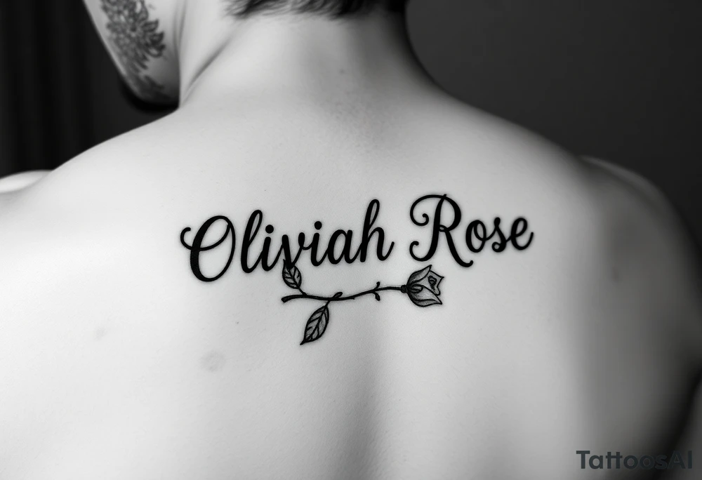 The name written as the rose stem Oliviah Rose tattoo idea