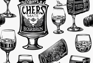 Cheers Mate text, armband +Cancer Ribbon  + bourbon whiskey glass tattoo idea