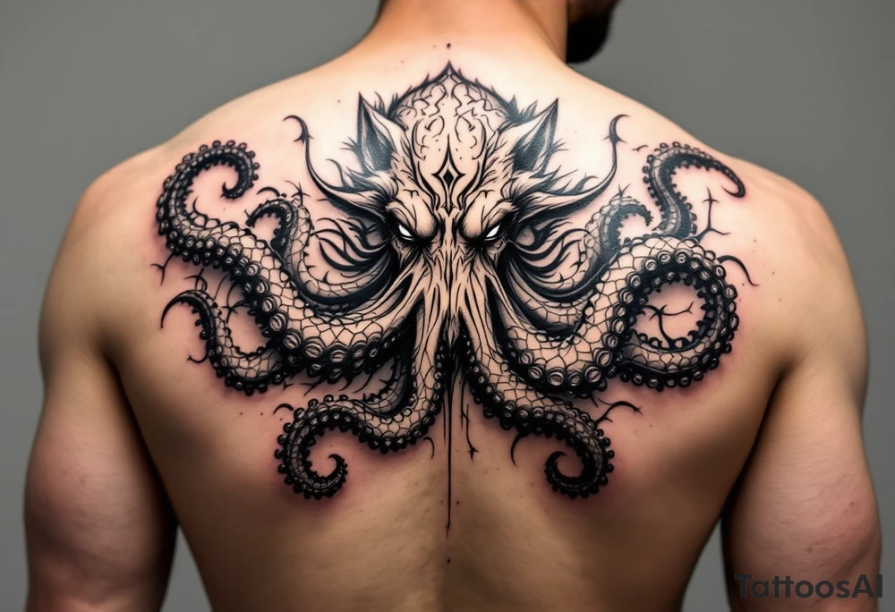 Fantasy Wolf octopus in the arm tattoo idea