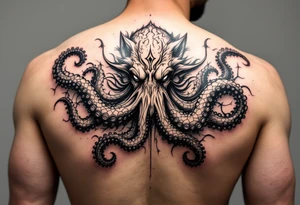 Fantasy Wolf octopus in the arm tattoo idea