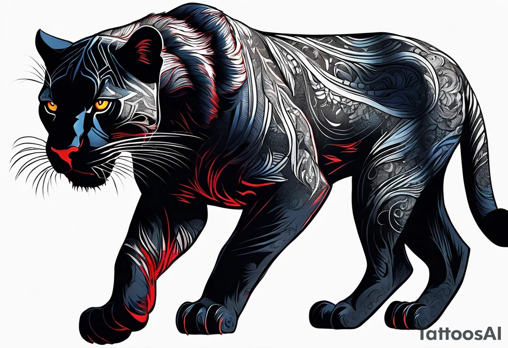 unique black panther, striking red eyes, tattoo idea