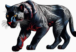 unique black panther, striking red eyes, tattoo idea