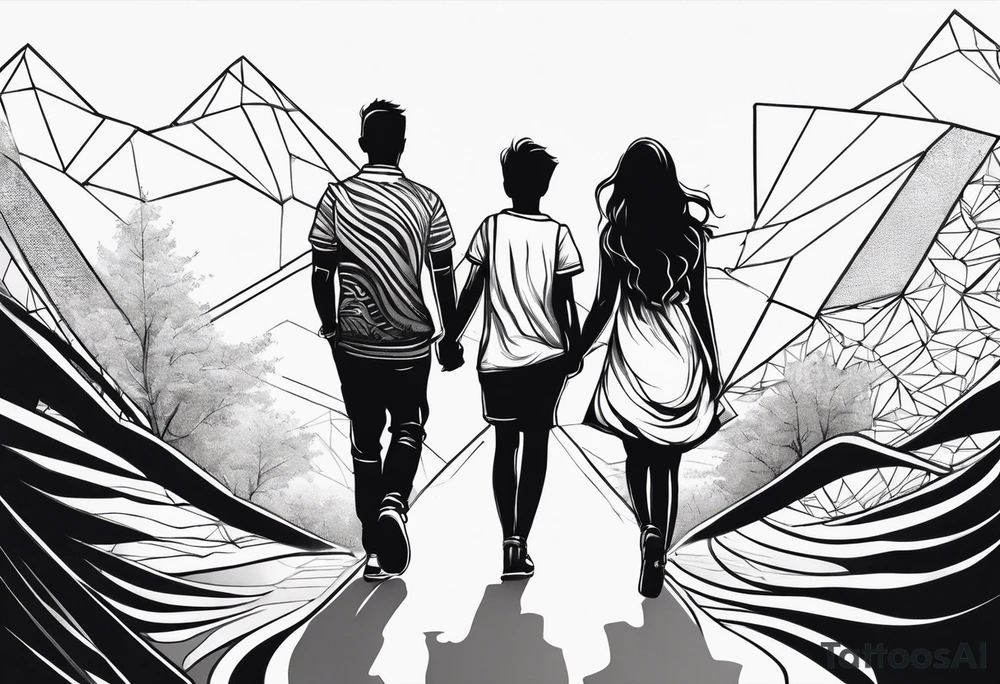1 boy 2 girls walking tattoo idea