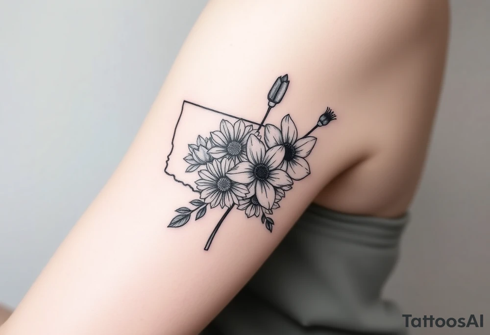 Washington state flower bouquet with texas state flower and Connecticut state flower tattoo idea