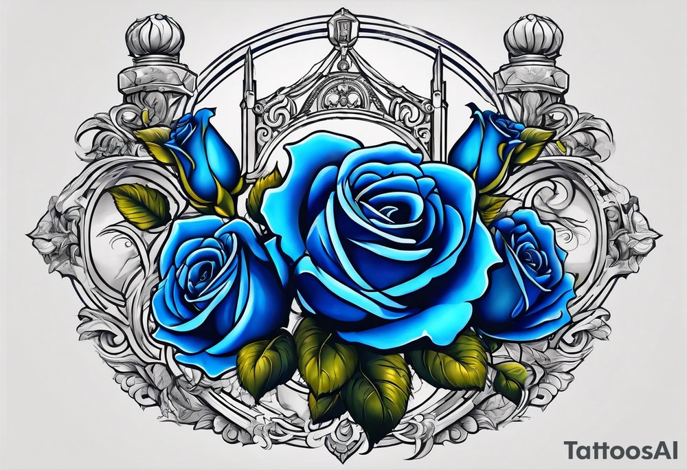 blue roses frames, bacground ancient  justice building tattoo idea