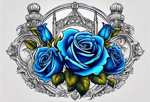 blue roses frames, bacground ancient  justice building tattoo idea