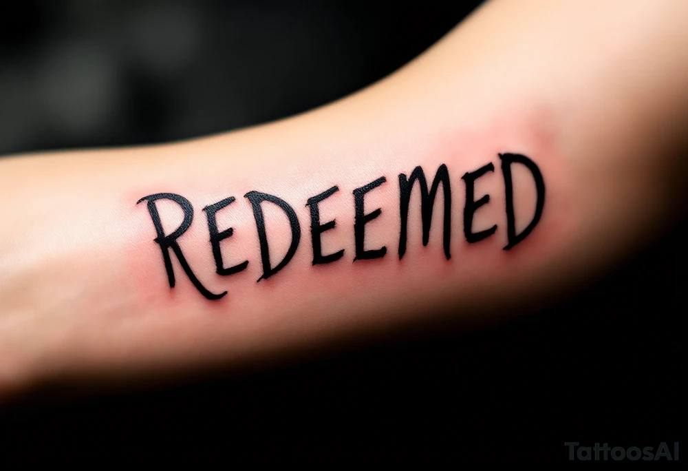 REDEEMED
, handwritten, cursive bold tattoo idea