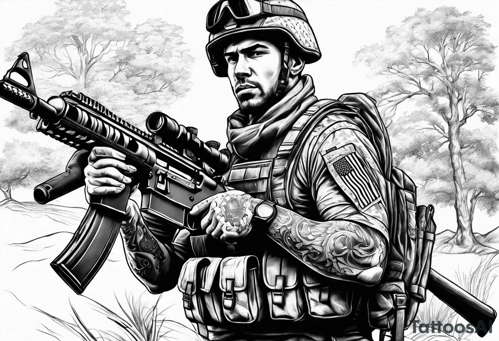 Soldier with a riffle tattoo idea