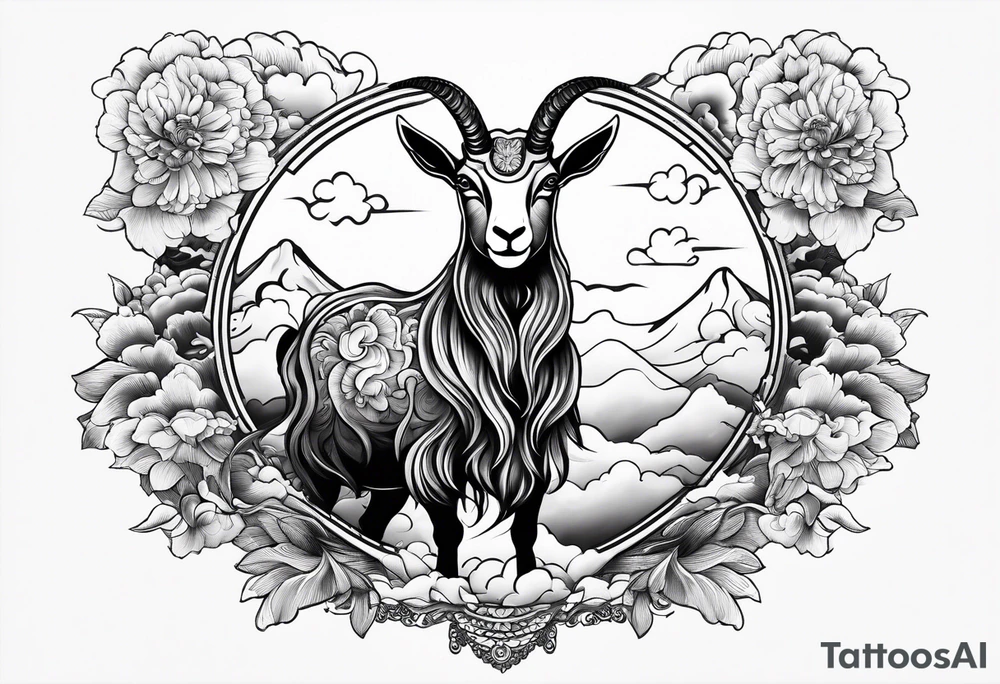 full goat body with japanese clouds tattoo idea