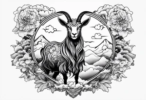 full goat body with japanese clouds tattoo idea