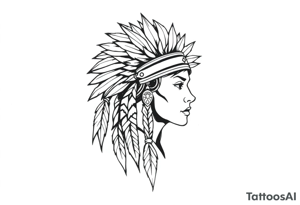 Female Native American no headdress tattoo idea