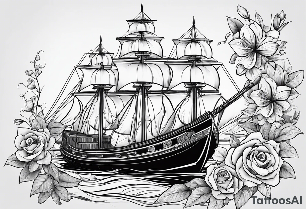 Flower with boat tattoo idea