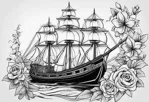Flower with boat tattoo idea