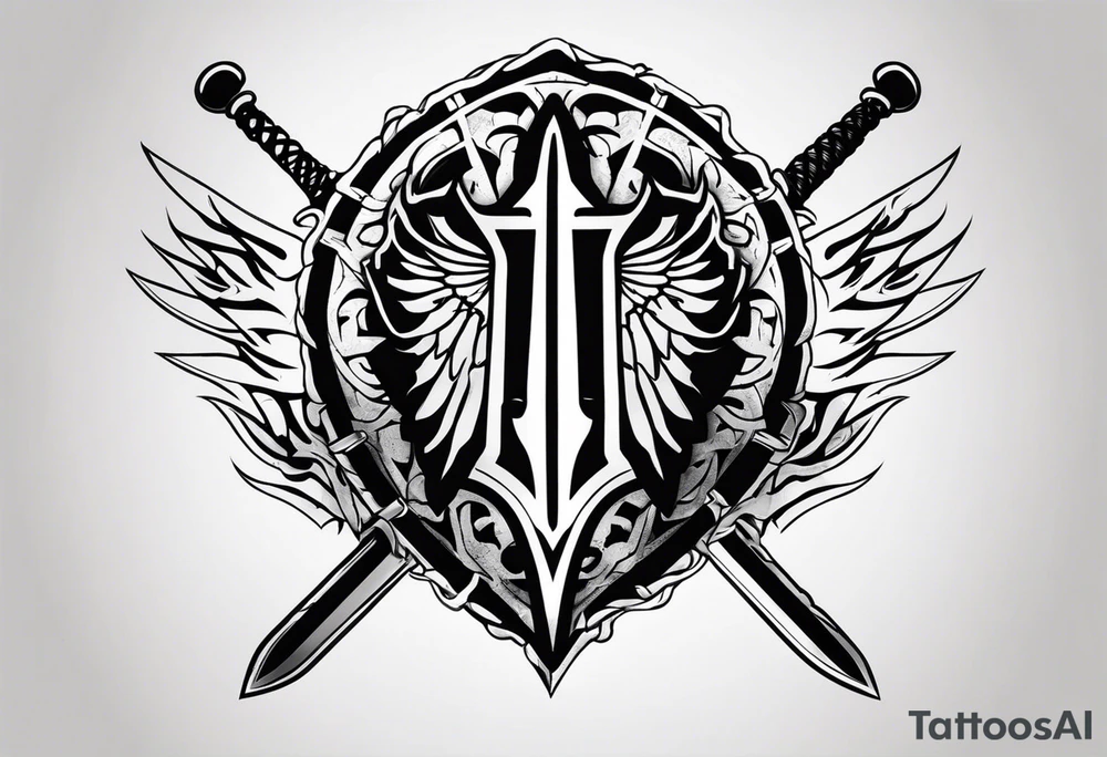 Valhalla flames sword shield barb wire tattoo idea
