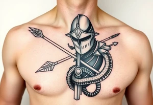 chest japan theme knight with arrow and snake tattoo idea