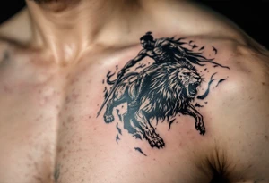 Black man riding on top of lion into battle tattoo idea