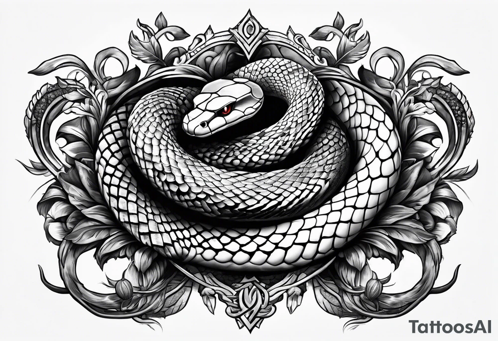 snakes interwoven on a crown tattoo idea
