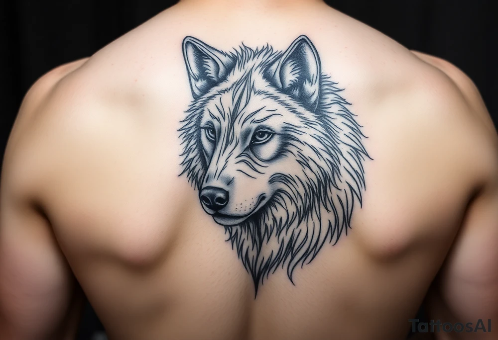 A solitary yet sublime and noble wolf and its progeny. the face tattoo idea