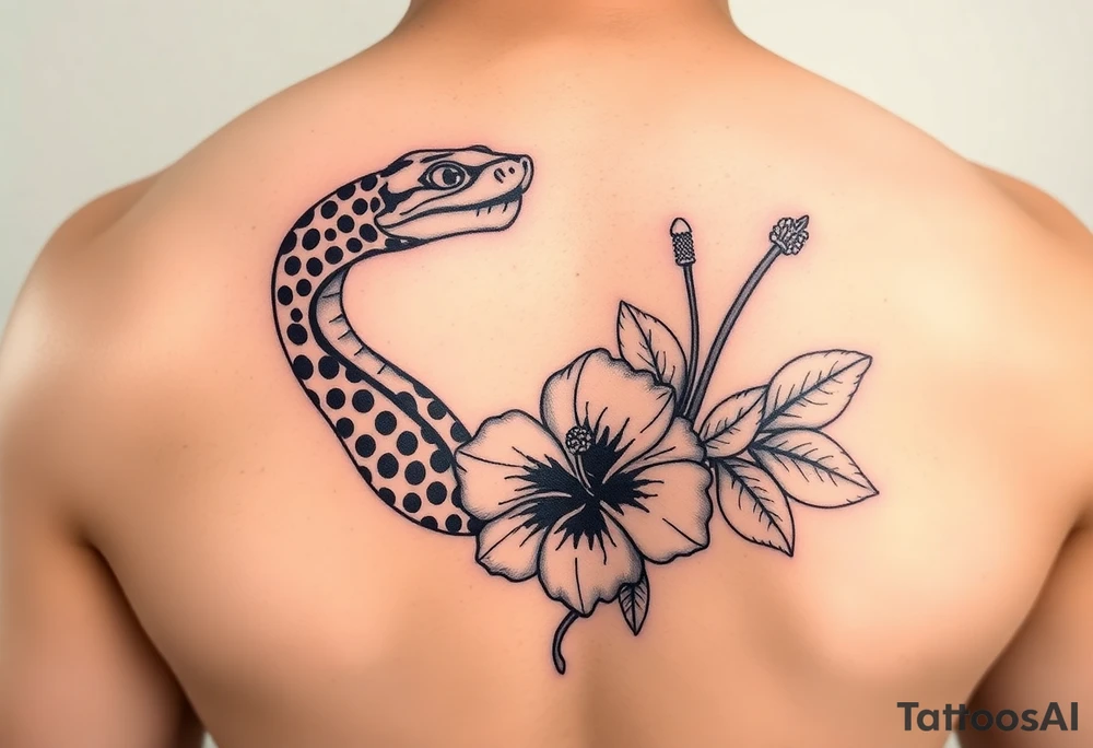 Cheetah print snake with hibiscus flower sexy tattoo idea