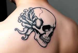 right side of a skull with majestic fungus out of its eyes and mouth tattoo idea