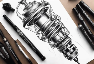 Broken suspension components inside human leg tattoo idea