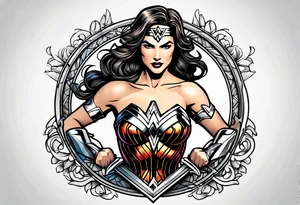 Wonder Woman Round shield on top of sword tattoo idea