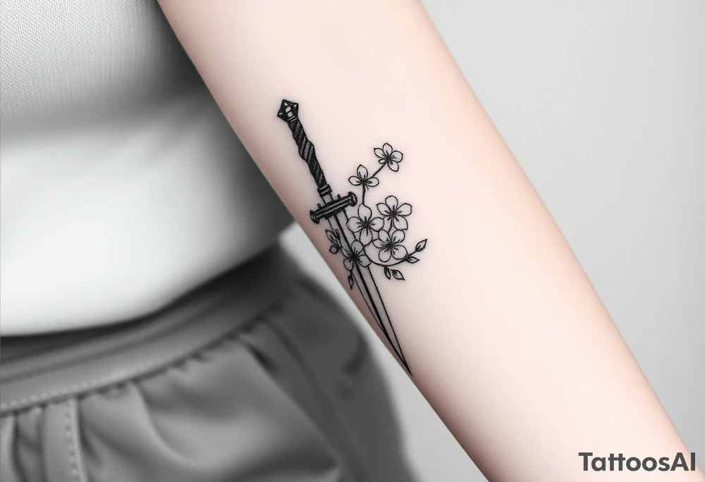 Cherry blossoms dagger tattoo idea