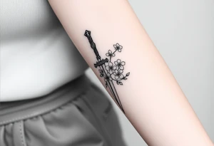 Cherry blossoms dagger tattoo idea