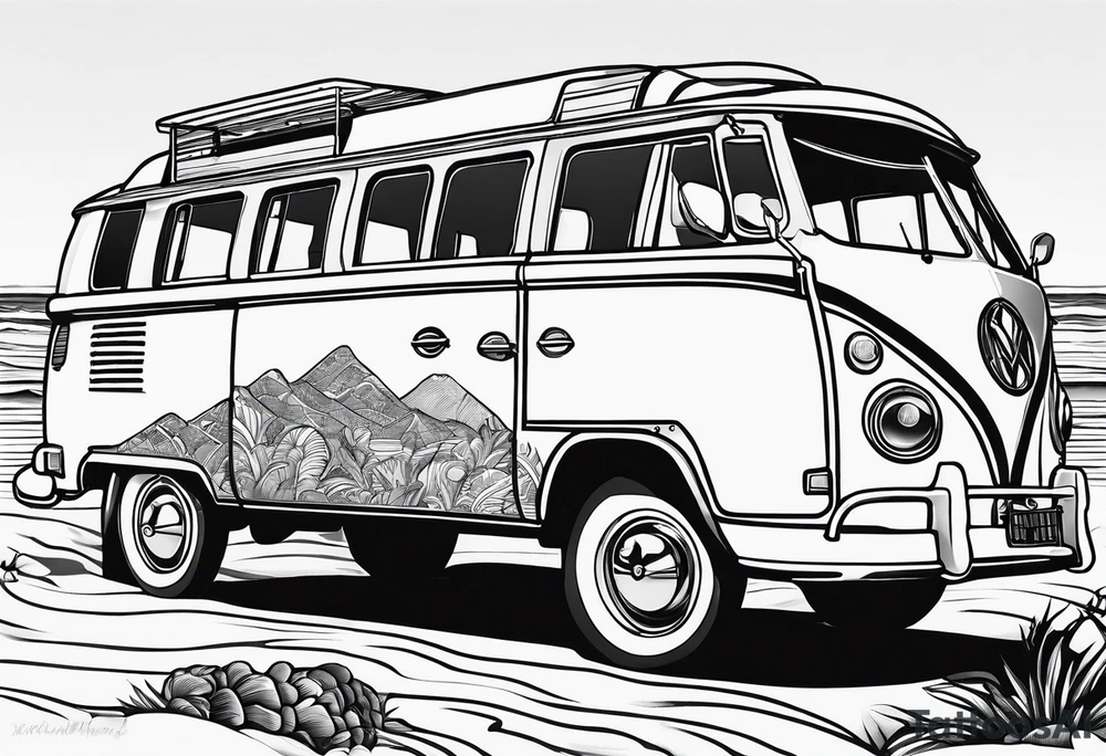 Beach hills plane rugby ball book campervan wine bottle tattoo idea