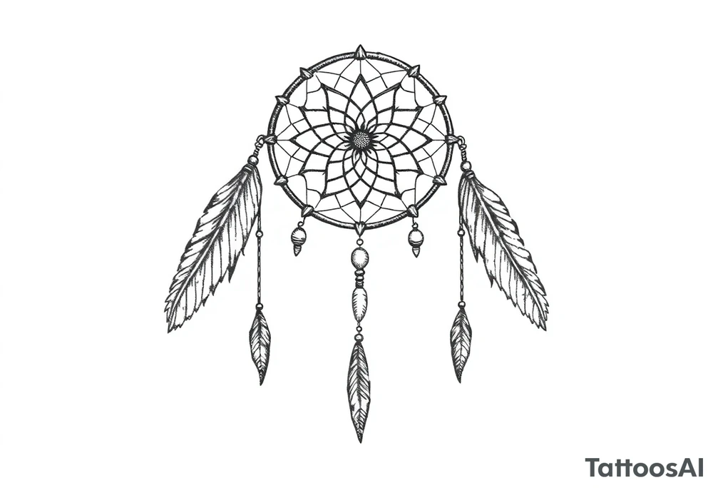 dreamcatcher with feathers and beads, authentic tattoo idea