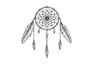 dreamcatcher with feathers and beads, authentic tattoo idea